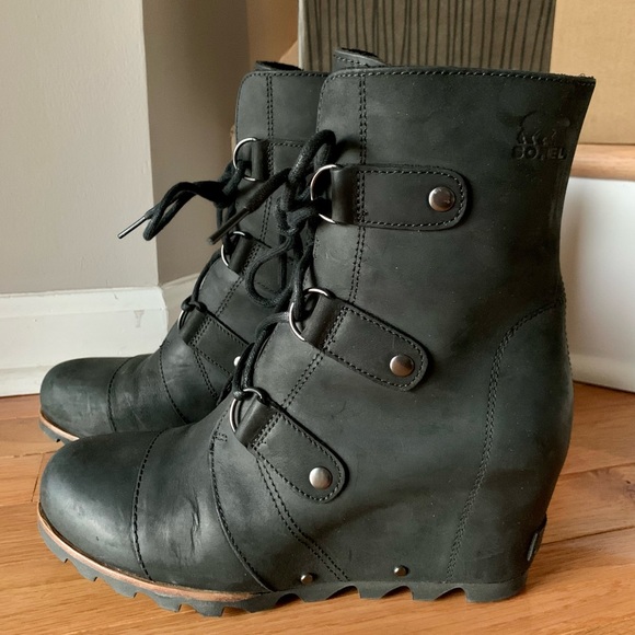 🚫SOLD🚫 Sorel Joan of Arctic Wedge Boots Waterproof Black sz 10 - Picture 2 of 5